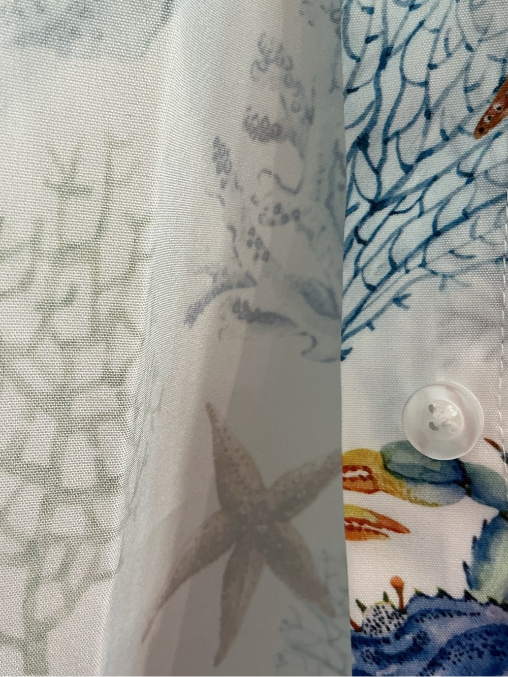 Ocean Print Button-Up Blouse in White with Blue & Rust Accents - Picture 8 of 11